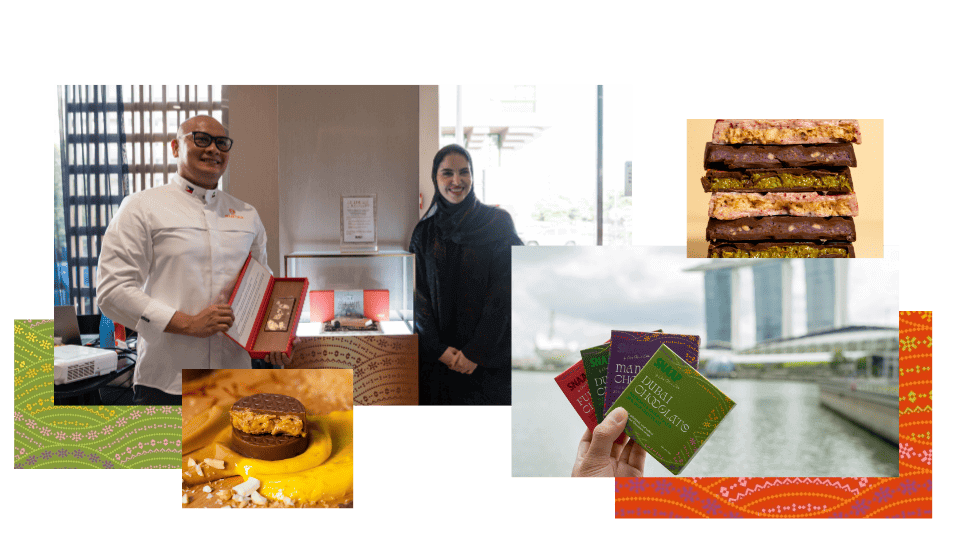 Collage showing SNA’AP’s growth from UAE roots to global chocolate brand.